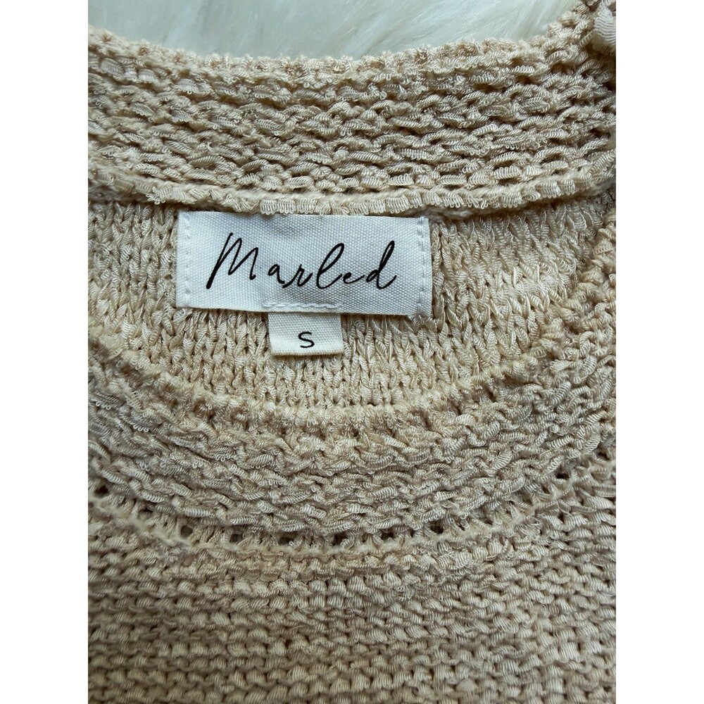 Marled Women's Beige Solid Knit Ribbed Trim Crew Neck Sleeveless Sweater Vest S